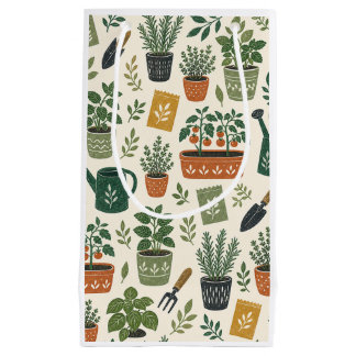 Potted Herbs and Tomato Garden Botanical Pattern Small Gift Bag