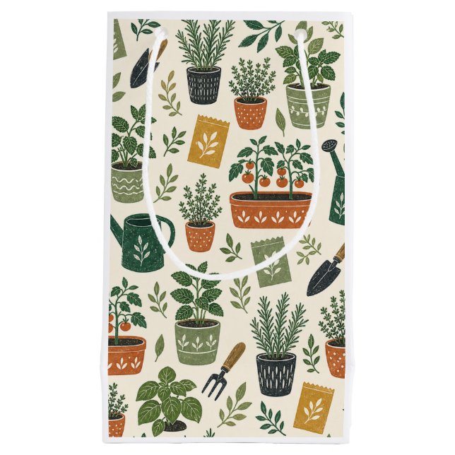 Potted Herbs and Tomato Garden Botanical Pattern Small Gift Bag (Front)