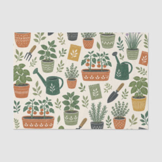 Potted Herbs and Tomato Garden Botanical Pattern Tissue Paper