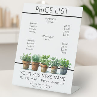 Potted herbs watercolor service price list pedestal sign