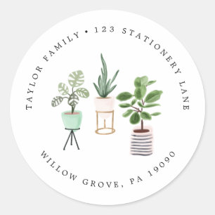 Potted House Plants Circular Return Address Classic Round Sticker