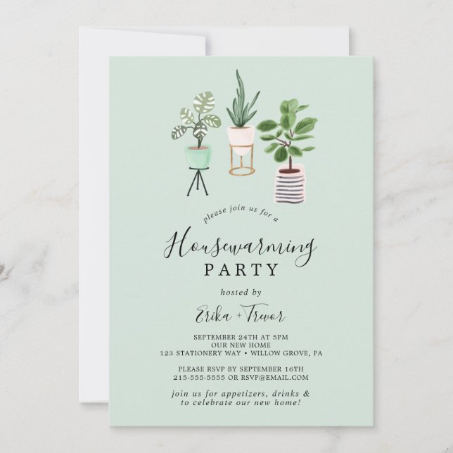 Potted House Plants | Mint Housewarming Party Invitation (Front)