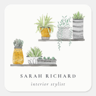 Potted House Plants Watercolor Botanical  Square Sticker