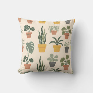 Potted Houseplants Pattern Cushion
