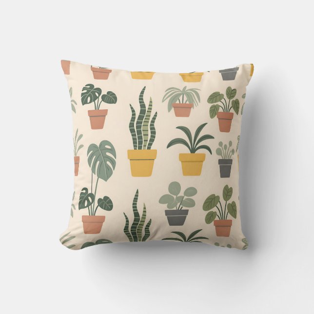 Potted Houseplants Pattern Cushion (Front)
