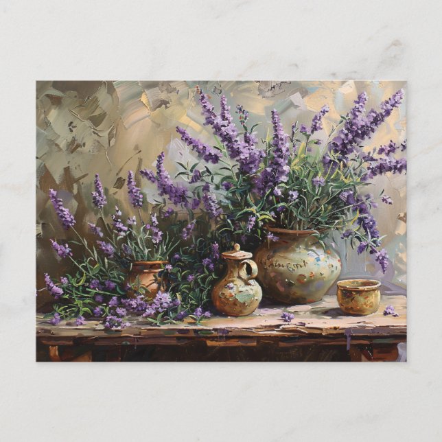 Potted Lavender Botanical Oil Painting Postcard (Front)