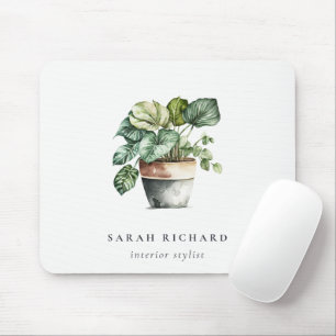 Potted Leafy House Plants Watercolor Botanical  Mouse Pad