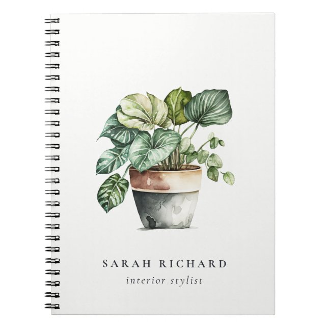 Potted Leafy House Plants Watercolor Botanical  Notebook (Front)
