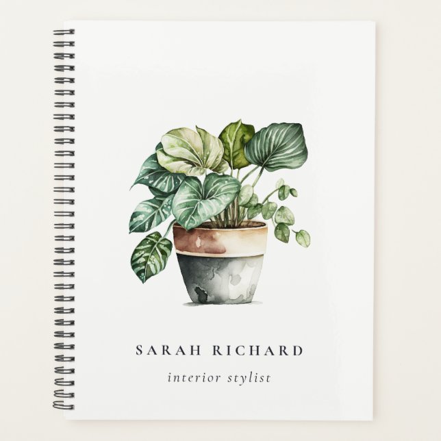 Potted Leafy House Plants Watercolor Botanical  Planner (Front)