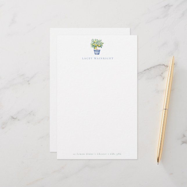 Potted Lemon Tree Personalised Letterhead (Front/Back In Situ)
