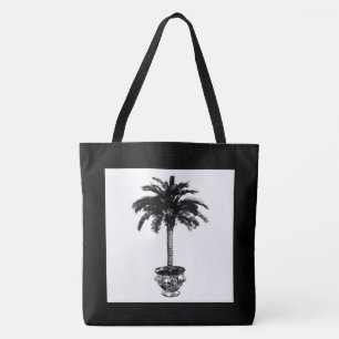 Potted Palm Tree - black and white Tote Bag
