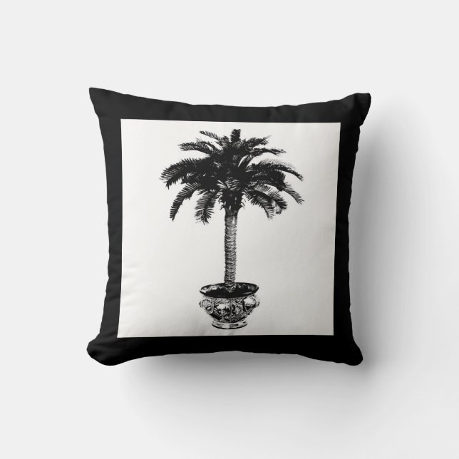 Potted Palm Tree - black and whtie Cushion (Front)
