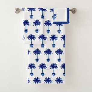 Potted Palm Tree - cobalt blue and white Bath Towel Set