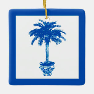 Potted Palm Tree - cobalt blue and white Ceramic Tree Decoration