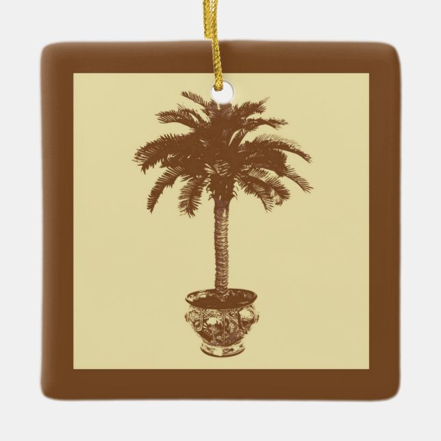 Potted Palm Tree - dark brown and tan Ceramic Ornament (Front)