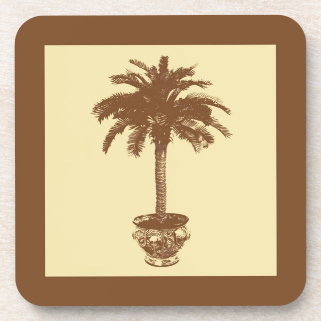 Potted Palm Tree - dark brown and tan Coaster (Front)