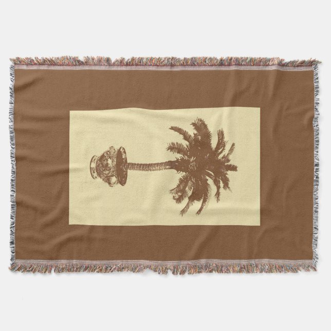 Potted Palm Tree - dark brown and tan Throw Blanket (Front)