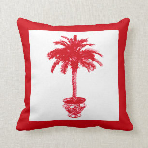 Potted Palm Tree - deep red and white Cushion