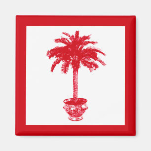 Potted Palm Tree - deep red and white Magnet