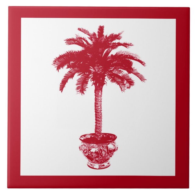 Potted Palm Tree - deep red and white Tile (Front)
