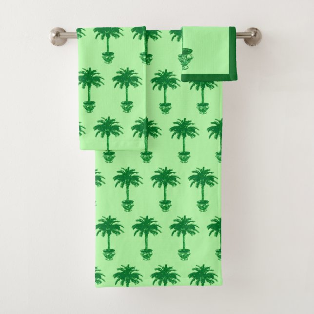 Potted Palm Tree - emerald and light green Bath Towel Set (Insitu)