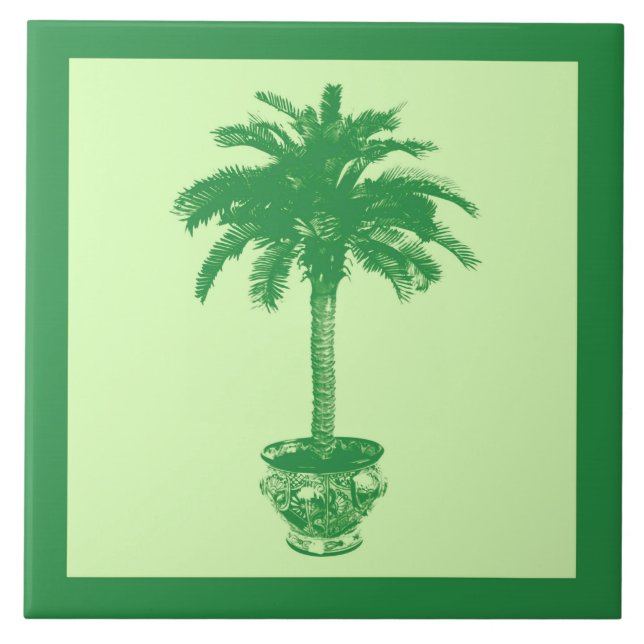 Potted Palm Tree - emerald and light green Ceramic Tile (Front)