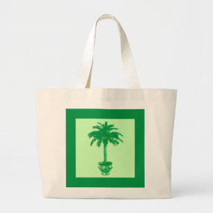 Potted Palm Tree - emerald and light green Large Tote Bag