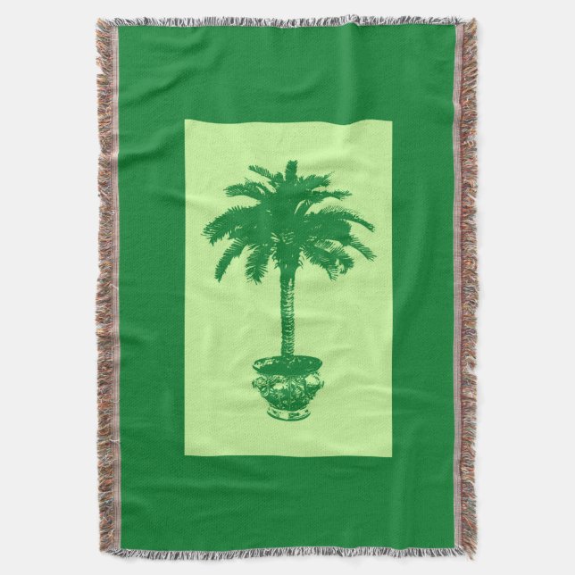 Potted Palm Tree - emerald and light green Throw Blanket (Front Vertical)