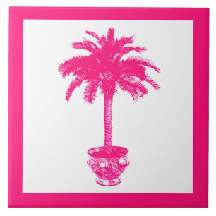 Potted Palm Tree - fuchsia pink and white Ceramic Tile