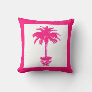 Potted Palm Tree - fuchsia pink and white Cushion