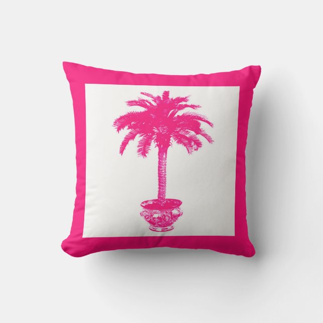 Potted Palm Tree - fuchsia pink and white Cushion (Front)