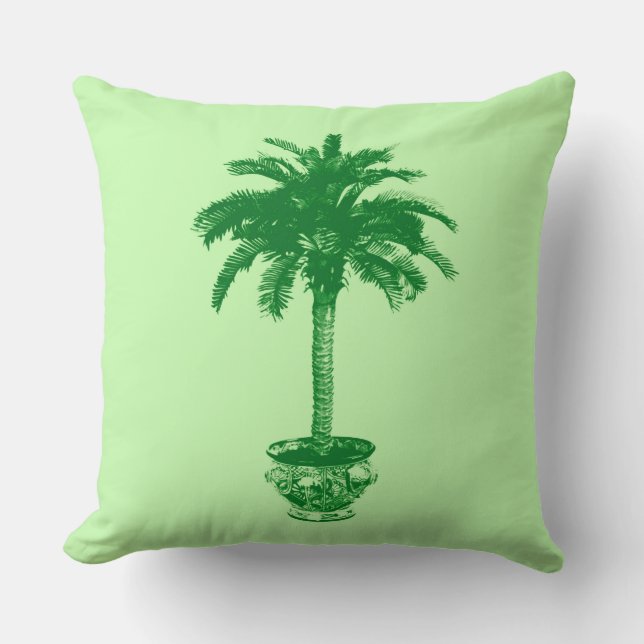 Potted Palm Tree in Emerald and Light Green Cushion (Front)