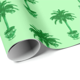 Potted Palm Tree in Emerald and Light Green Wrapping Paper