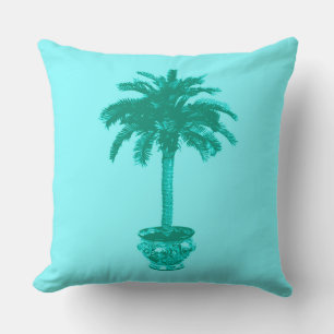 Potted Palm Tree in Turquoise and Aqua Cushion