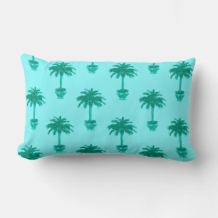 Potted Palm Tree in Turquoise and Aqua Lumbar Cushion