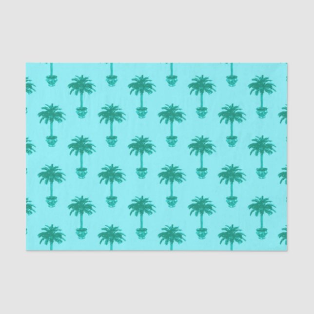 Potted Palm Tree in Turquoise and Aqua Tissue Paper (Front)