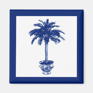 Potted Palm Tree - navy blue and white Magnet