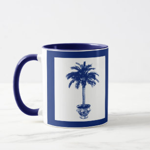 Potted Palm Tree - navy blue and white Mug