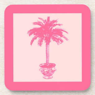 Potted Palm Tree - shades of coral pink Coaster