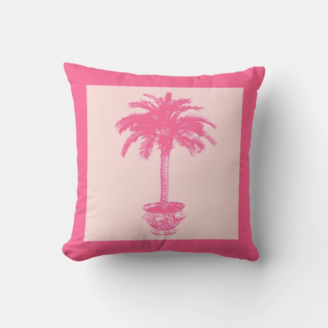 Potted Palm Tree - shades of coral pink Cushion (Front)
