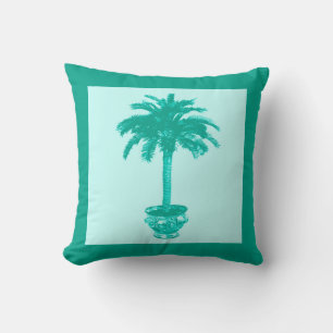 Potted Palm Tree - turquoise and aqua Cushion