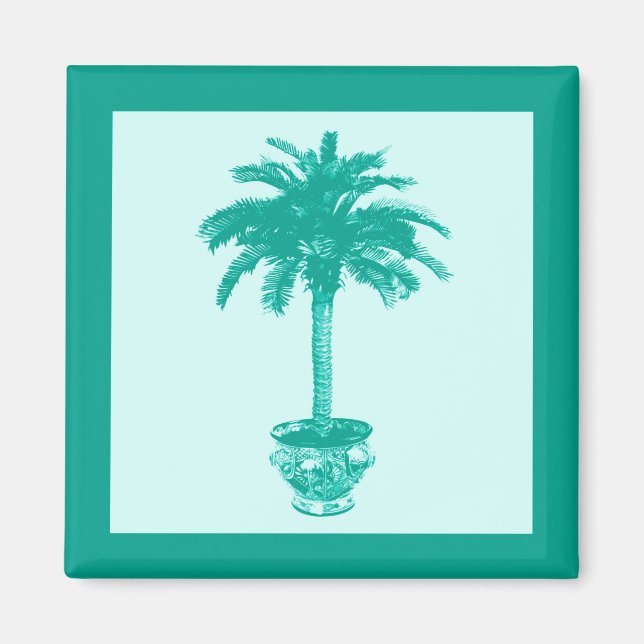 Potted Palm Tree - turquoise and aqua Magnet (Front)