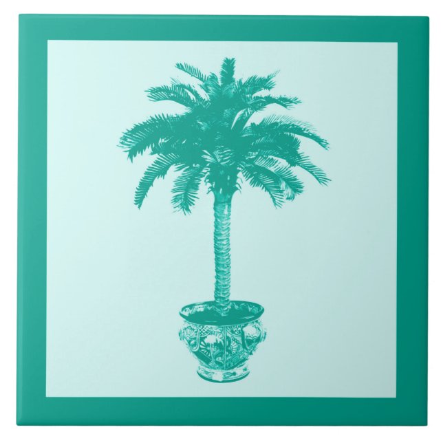 Potted Palm Tree - turquoise and aqua Tile (Front)