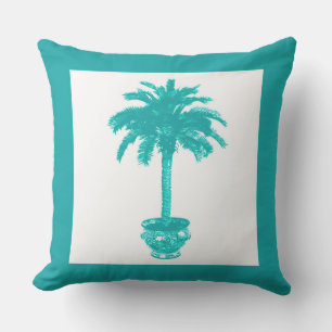 Potted Palm Tree - Turquoise and White Cushion