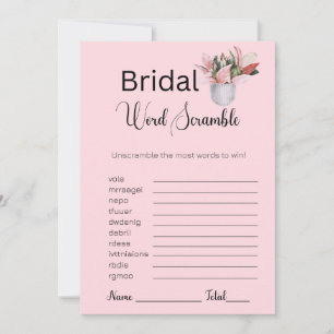 Potted Plant Bridal Pink Word Scramble Game Invitation