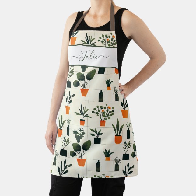 Potted Plant Cactus Pattern Apron (Insitu)