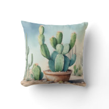 Potted Plant Garden Watercolor Cactus Decorative 