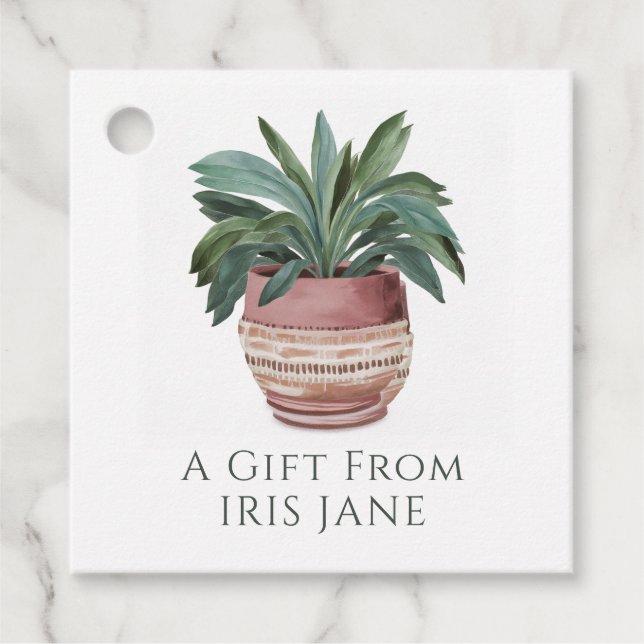 Potted Plant Gift Tag Cute Botanical Green (Front)