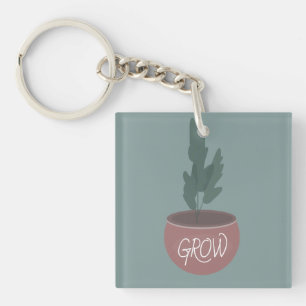 Potted Plant Grow Hand Drawn Illustration Key Ring