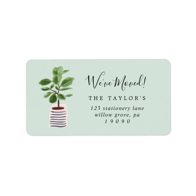 Potted Plant | Mint We Moved New Address Label (Front)